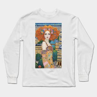 Gustav Klimt's Parisian Rhapsody: Inspired Eiffel Tower Long Sleeve T-Shirt